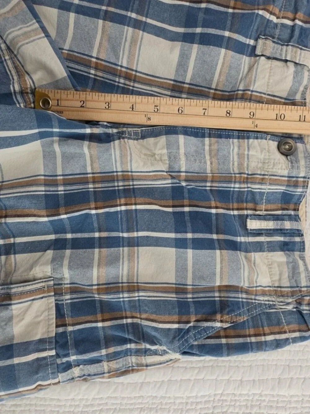 Mossimo Supply Cargo Shorts Mens 34‎ Blue Plaid 100% Cotton 6 Pockets 10